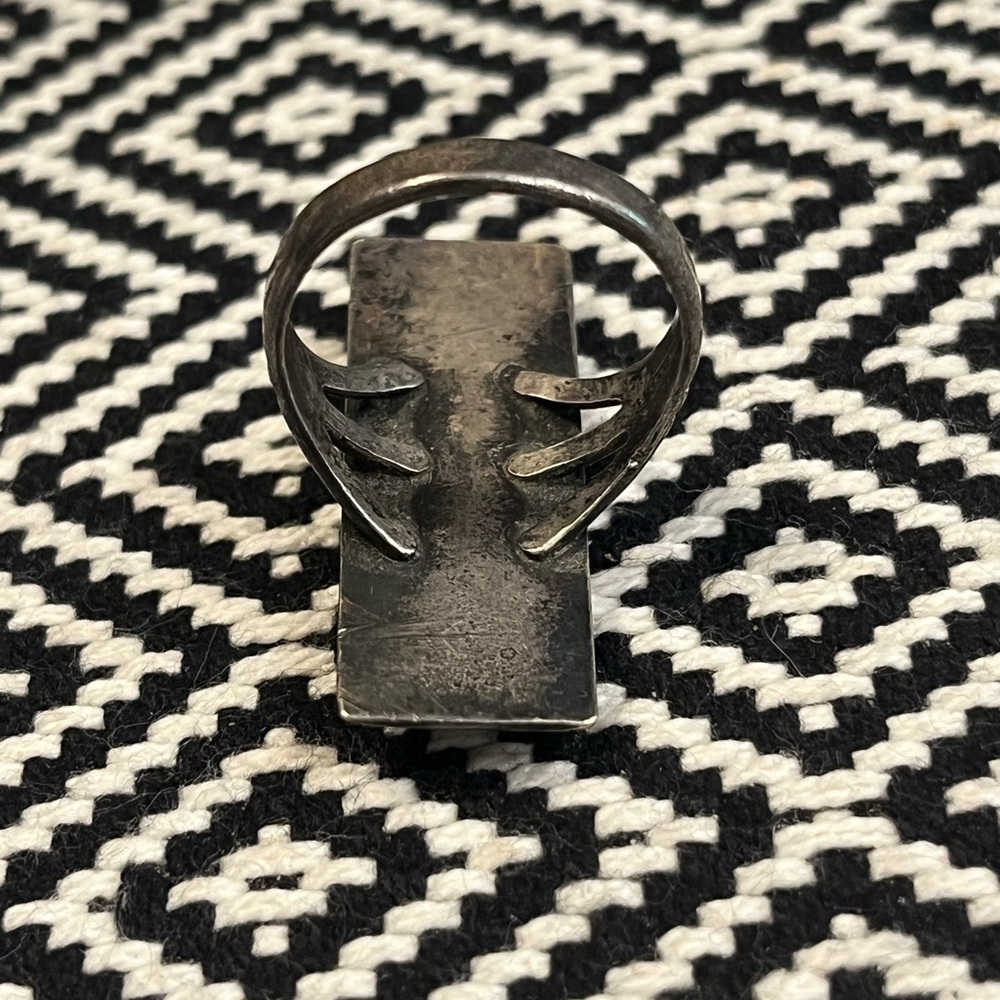 Rectangular Silver And Turquoise Ring - image 4